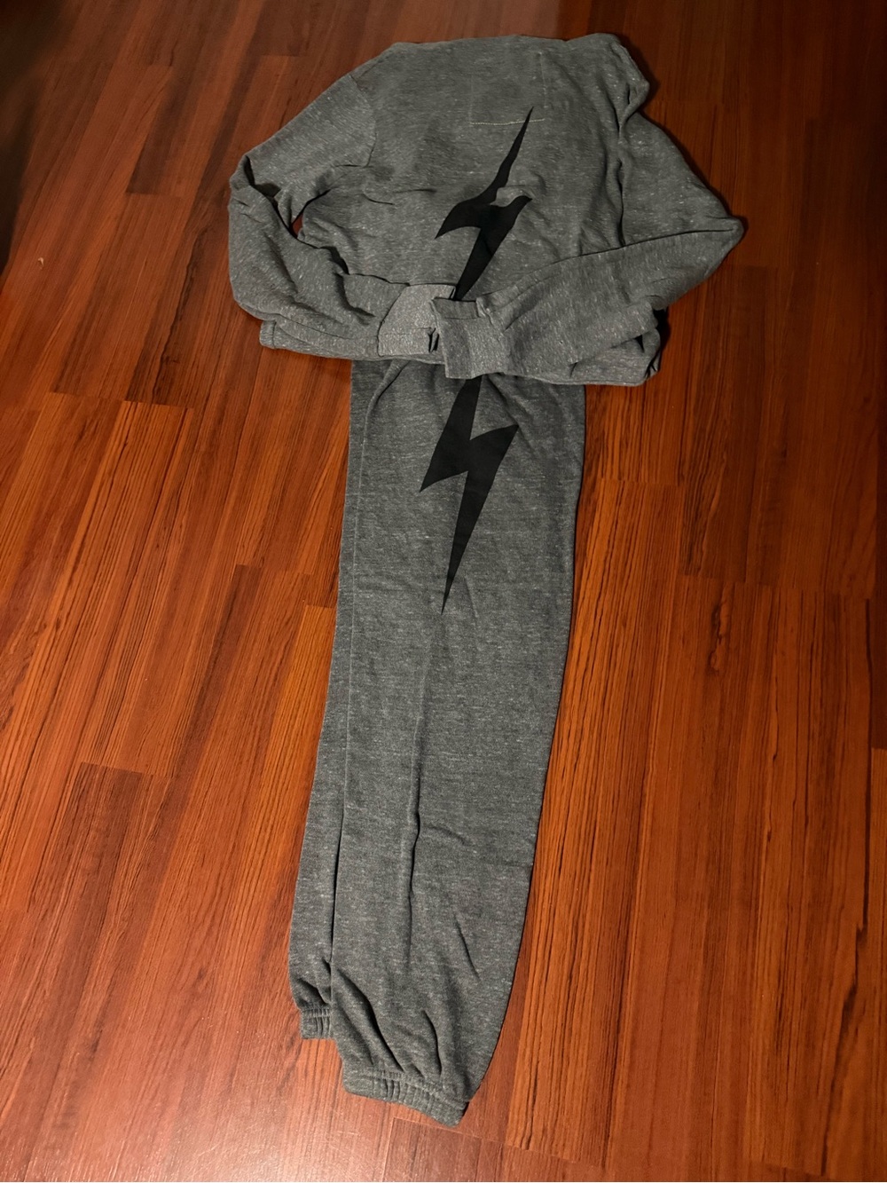 Aviator Nation Grey Track Joggers with Black Lightning Bolt